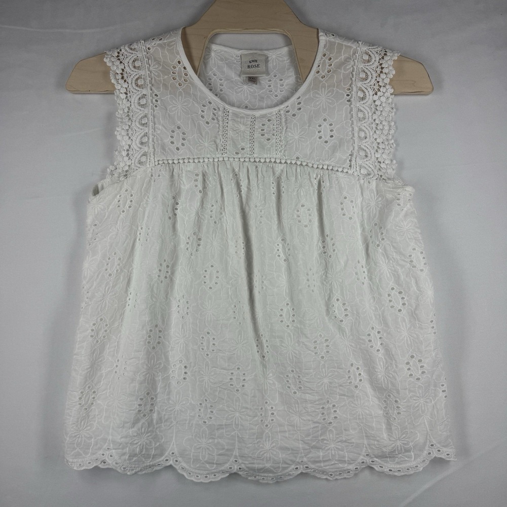Knox Rose Women's XXL White Eyelet Embroidered Sleeveless Babydoll Blouse Boho